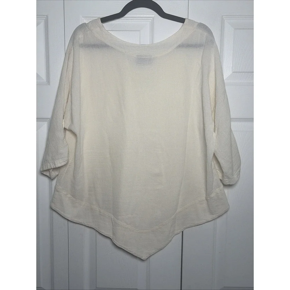 Cottonways Gauze V-Neck Tunic Womens Size 2 Cream Coastal Grandma Roll Tab Top